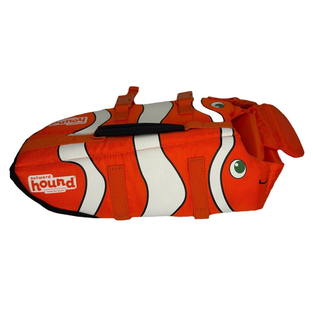Outward Hound Neoprene Clown Fish Small Dog Life Jacket Swimmer Orange Handle